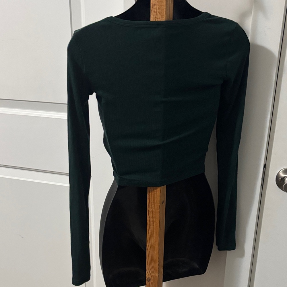 2/$20 Sunday Best Dark Green Long Sleeve Crop Top - Picture 2 of 3